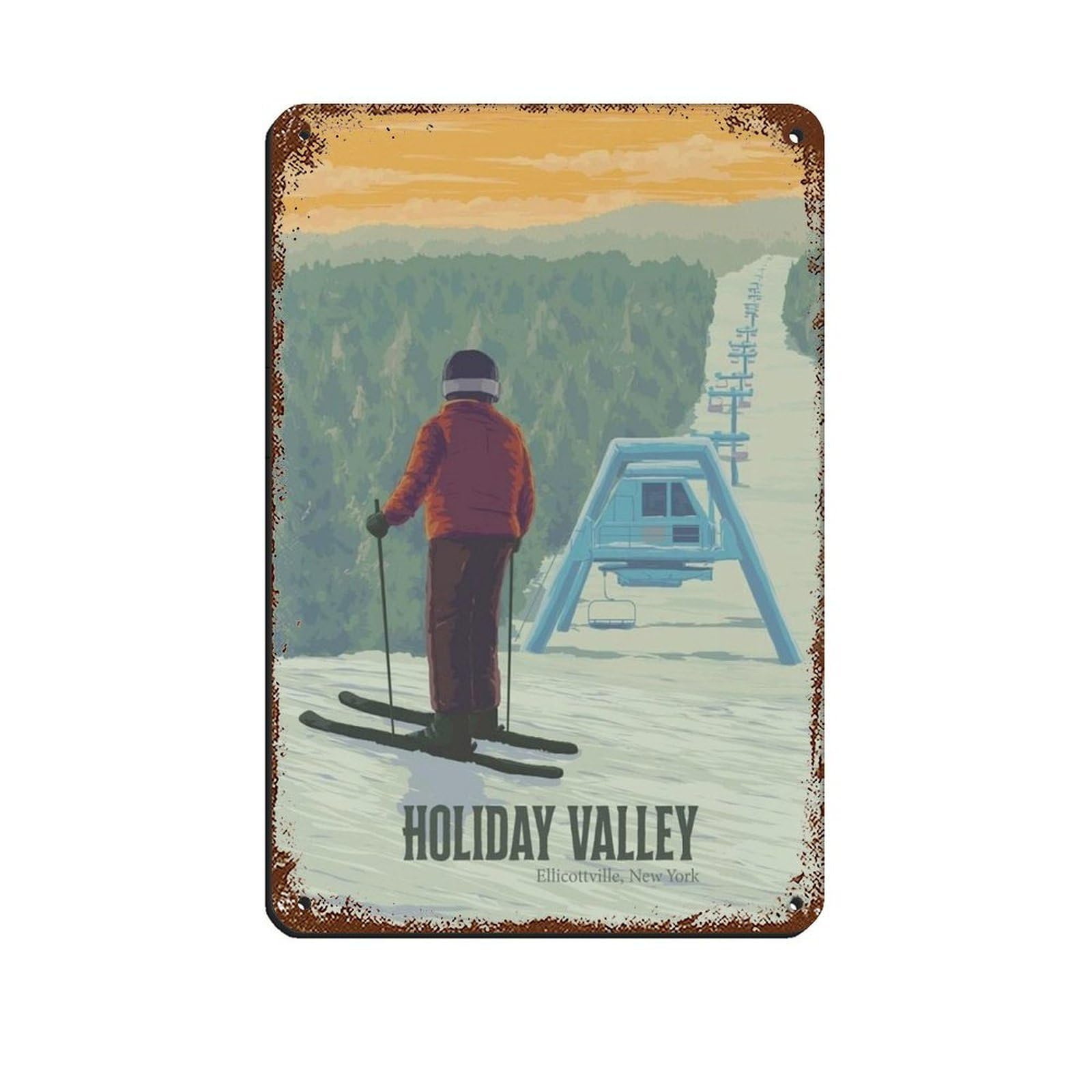 Poster rétro Holiday Valley NY pour décoration murale vintage de station de ski 20x30 cm