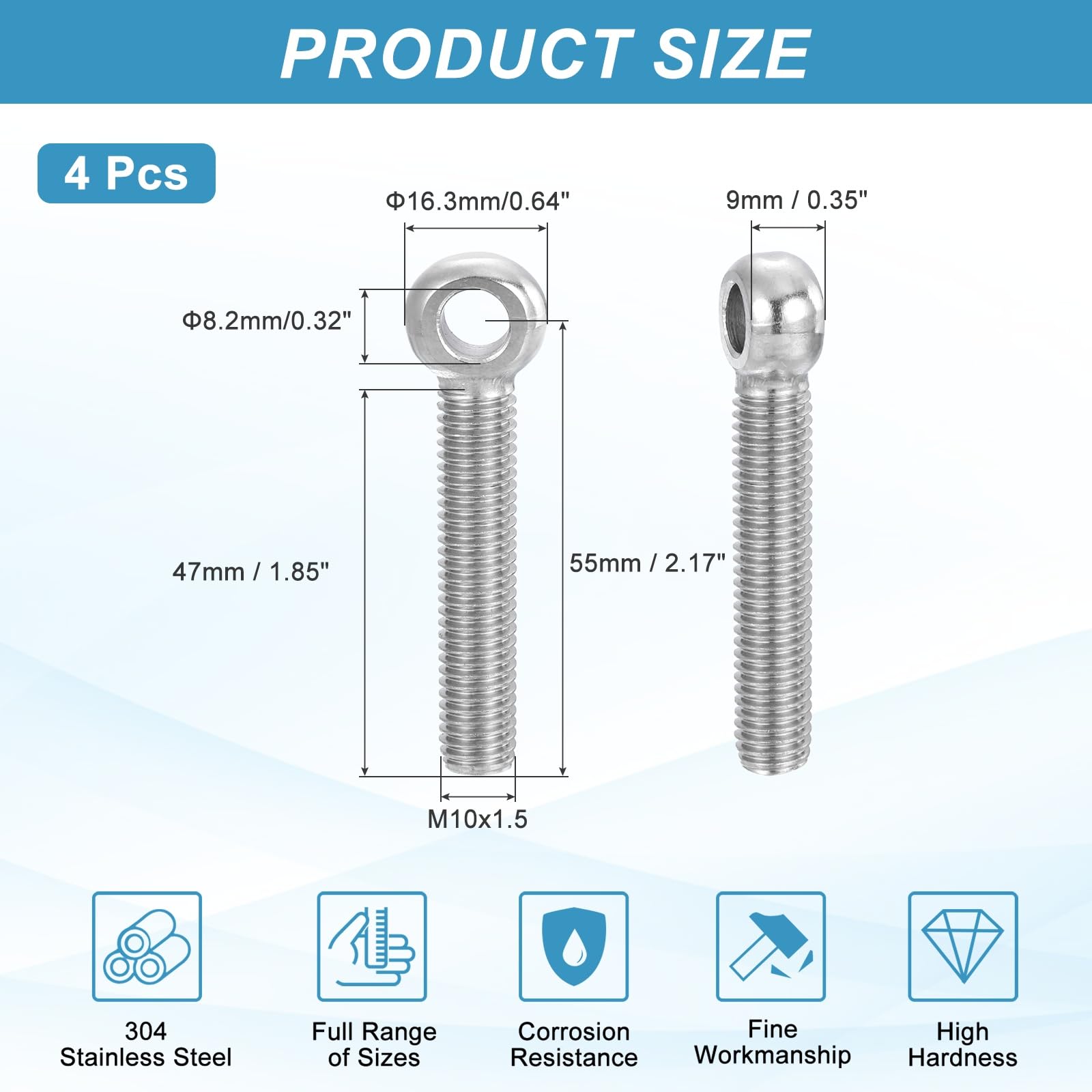 PATIKIL 4 Pcs M10x55mm Shoulder Swing Lifting Eye Bolt - Image 2
