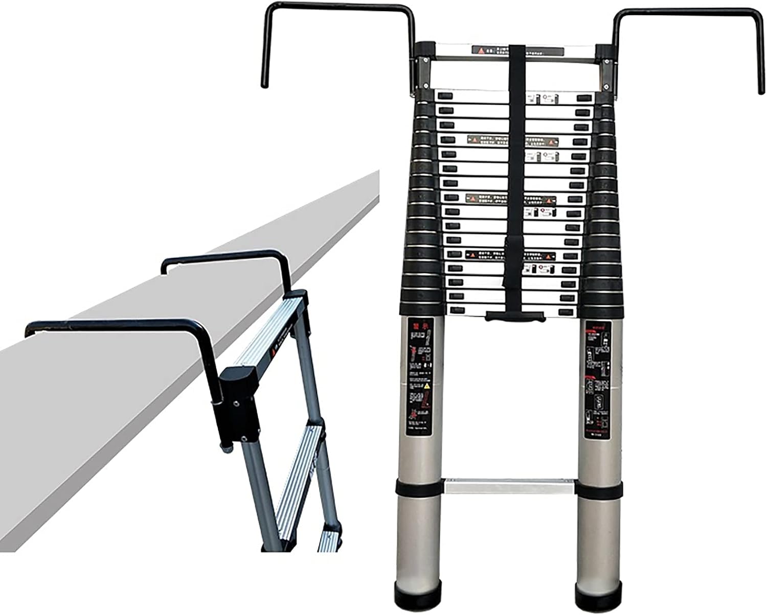 Telescoping Extension Ladder, Telescoping Ladder Single Straight Style Climb Telescoping Extendable Ladder, Emergency Use Home Inspector Aluminum Collapsible Ladder for Heavy Duty