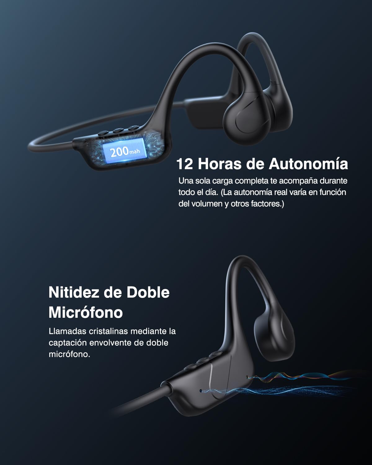 Auriculares Conducción Osea Natacion Bluetooth 6.0, 32 GB MP3, IPX8 | Batería 12h, Cascos Conduccion Osea para Natacion Correr Ciclismo