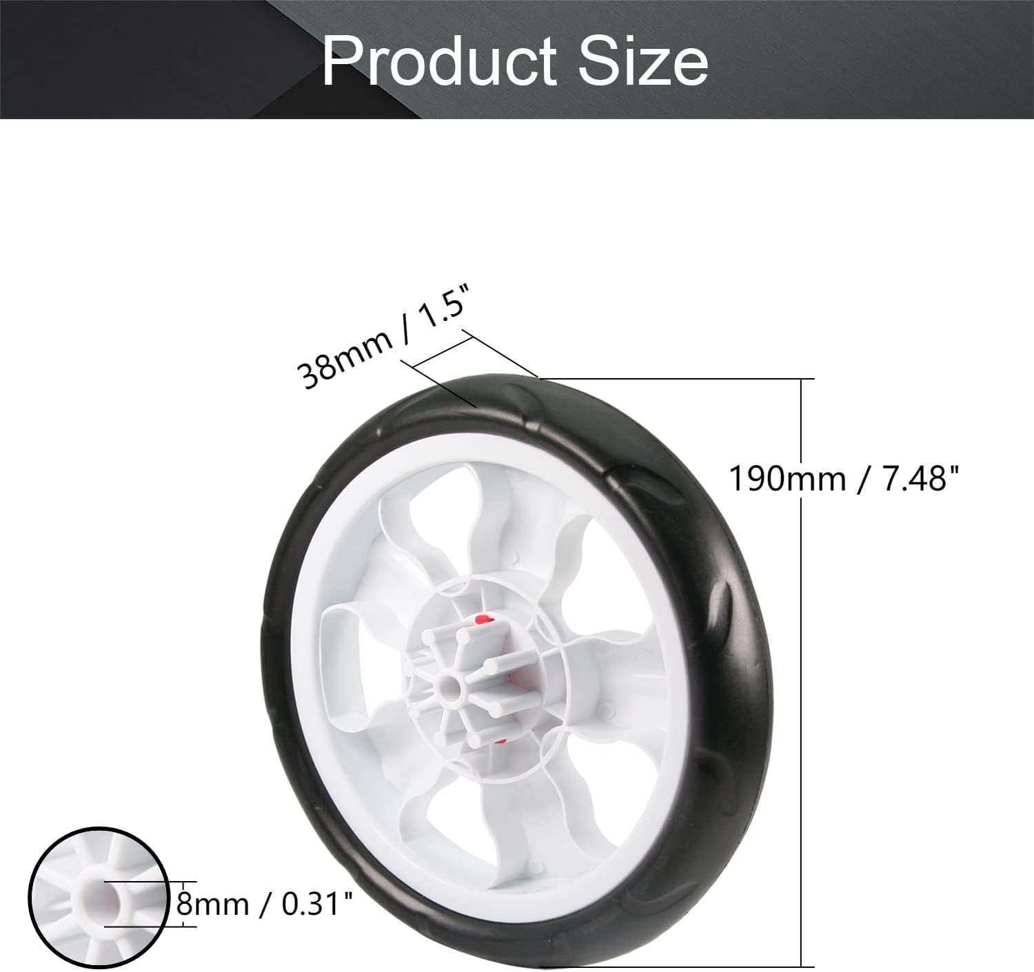 MroMax 4Pcs Stroller Wheels, 190mm x 38mm Single Wheel, Plastic Replacement for Pet Stroller