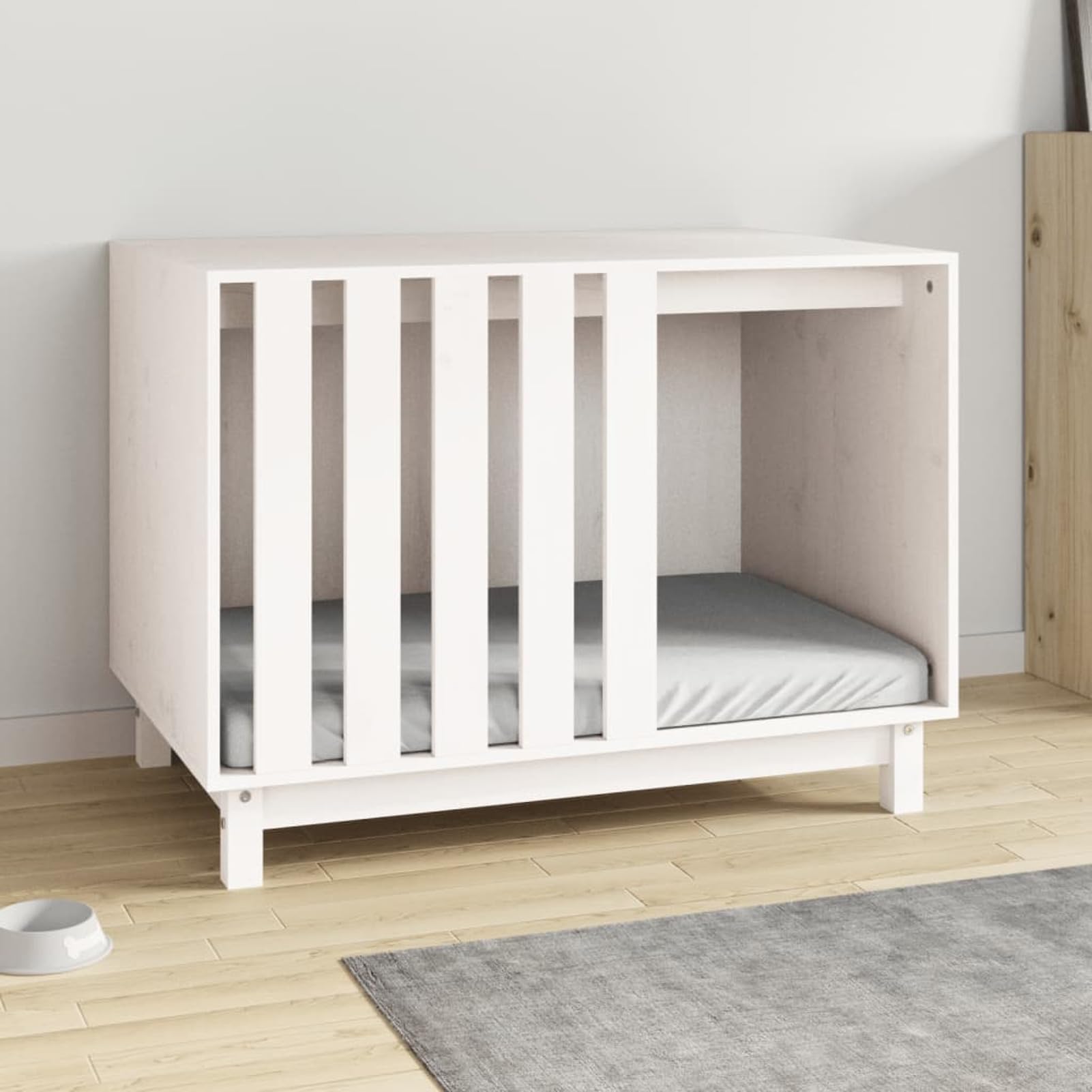Homgoday Klatka dla psa klatka dla psa wewnętrzna Kennel dla psów klatki dla psów na zewnątrz ogrodzenie dla psa, biały domek dla psa 90 x 60 x 67 cm z litego drewna sosnowego