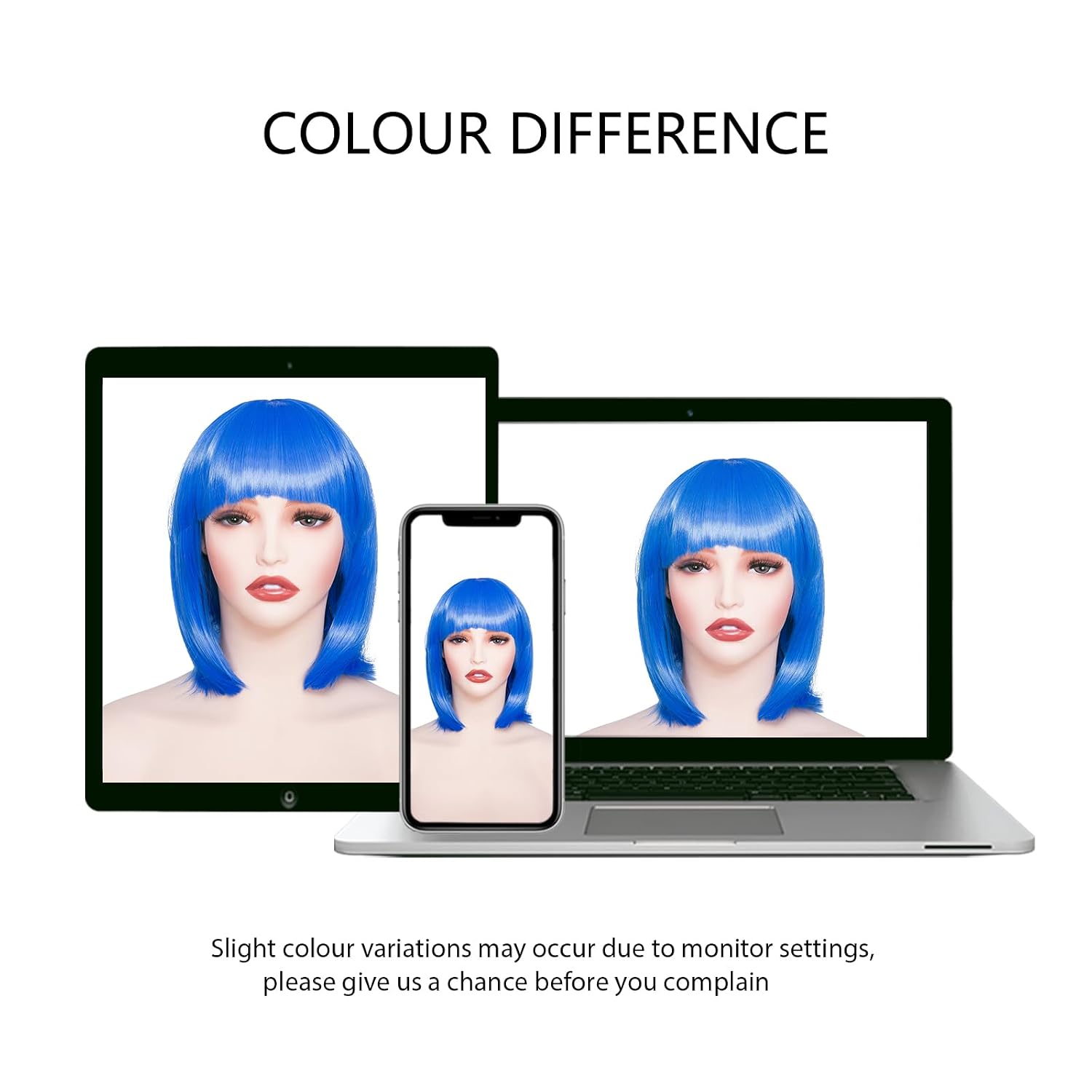 Rose bud Blue Bob Wig with Fringe 12 Inch Short Straight Costume Wigs for Women Cosplay Party Halloween