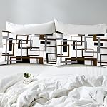 Erosebridal Geometric Duvet Cover for Adult,Vintage Black and Grey Brown Bedding Set Queen,Modern Farmhouse Comforter Cover Home Room Decor,Grid Pattern Bed Sets with 2 Pillow Shams All Season