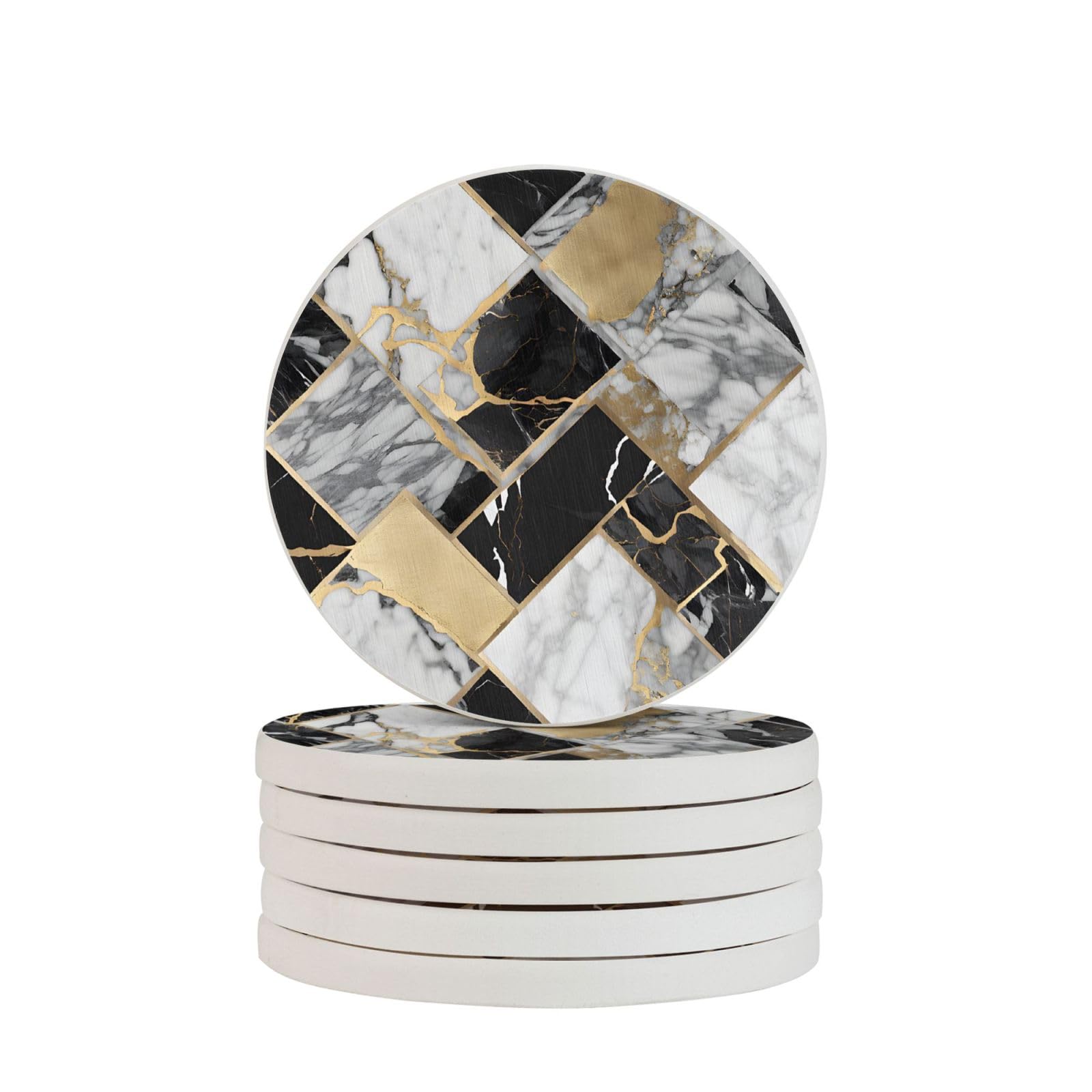 Sous-verres personnalisés en diatomite effet marbre noir et or chic x6