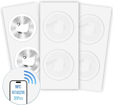 30PCS NFC Tags NTAG216 Chip, Programmable NFC Stickers with Adhesive Labels - 888 Bytes Memory, Rewritable RFID Tags, Works with All NFC-Enabled Smartphones & Devices25mm