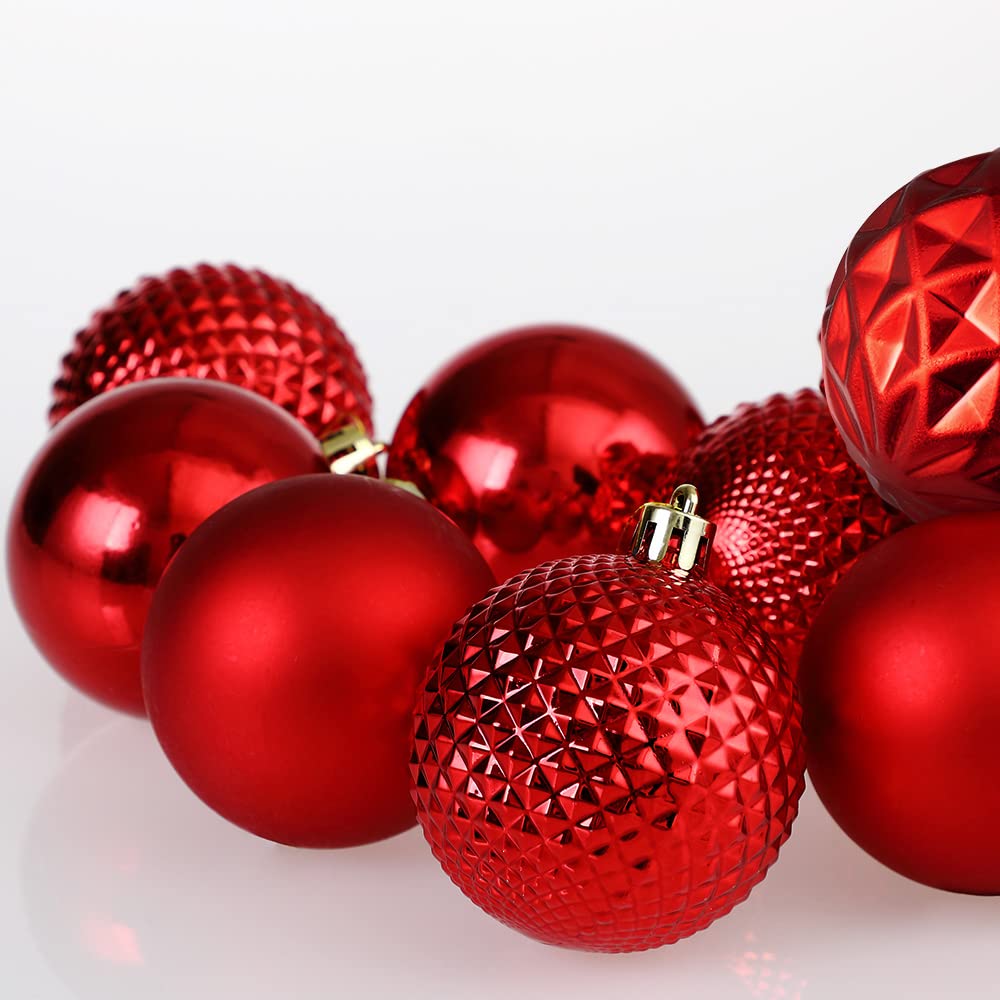 DEUBA® Bolas Árbol de Navidad Set Completo 66 Pzs. Adornos Decoración Brillante Mate Colgante Rojo