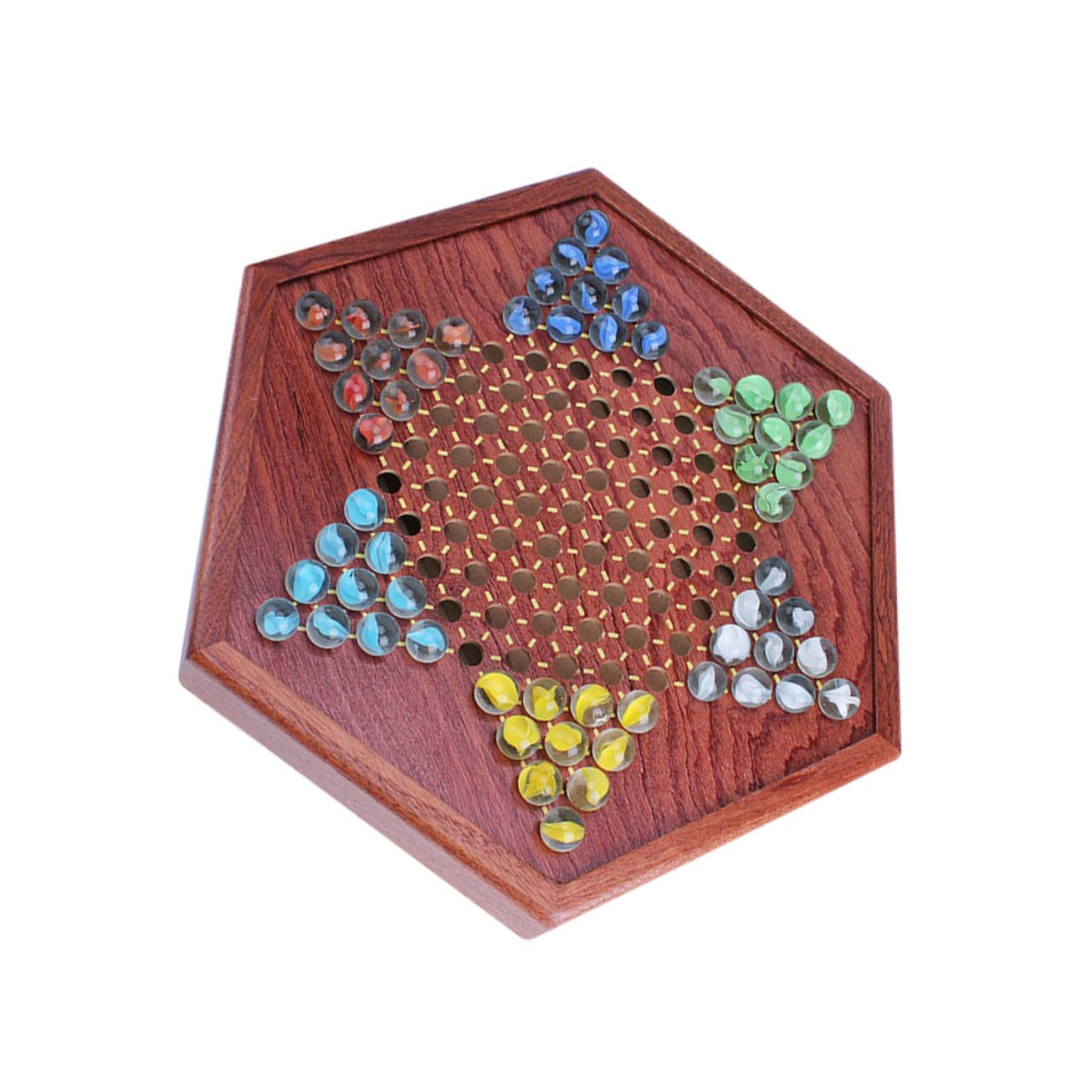 Damas Chinas de Madera Hexagonales con Cajón, 1 Juego Marrón