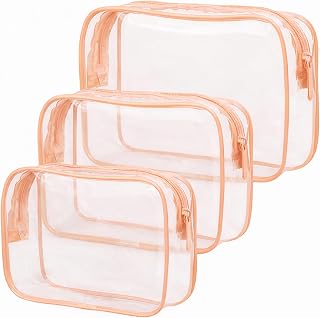 3 PCS Travel Cosmetic Bag, Waterproof Makeup Case with Zipper, For Transparent Travel Bag, Clear Organizer Bags, PVC Cosmetic Pouch Case for Vacation Airport Airline Compliant, Pink