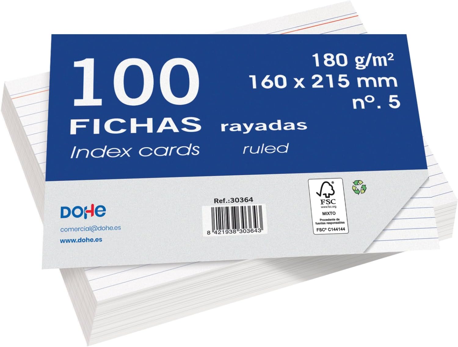 Dohe - Ruled Cardstock Sheets (100 pcs.) - Cards for Writing Notes, Size A5 (21.5 x 16 cm), 180 g/m², No. 5, Office Supplies - White