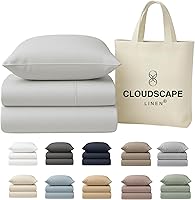 Vista 22 de Cloud Scape Linen - Juego de sábanas de 100% algodón egipcio, tamaño individual, juego de ropa de cama de lujo de 3 piezas, 400 hilos, calidad