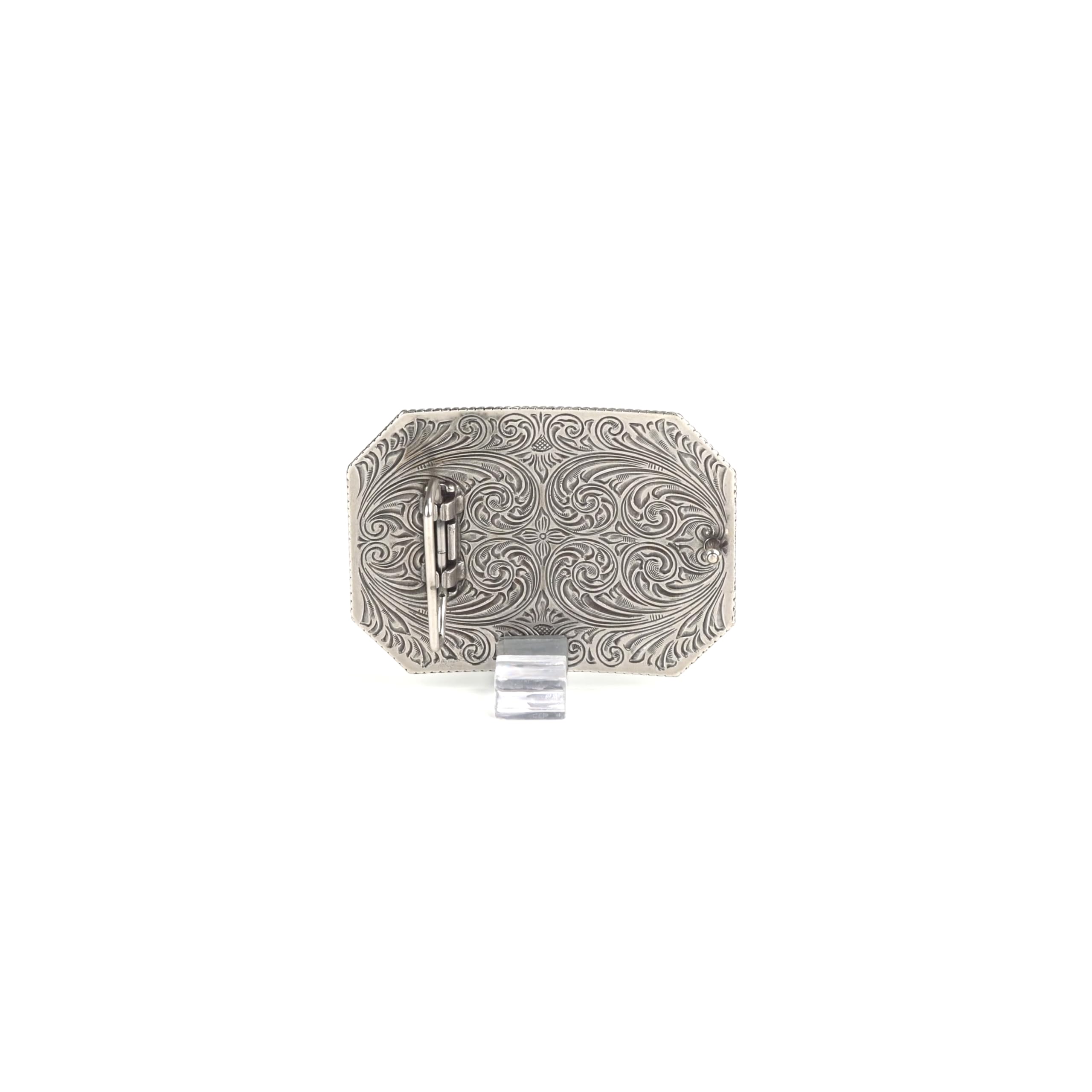 ARIAT Fibbia rettangolare con logo floreale in rilievo | Finitura argento antico, oro e rame, 10,2 x 7,6 cm