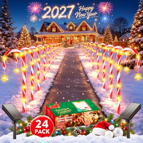 24 Pack Solar Candy Cane Lights Outdoor, Christmas Decorations, 10 Modes $39.99 AC