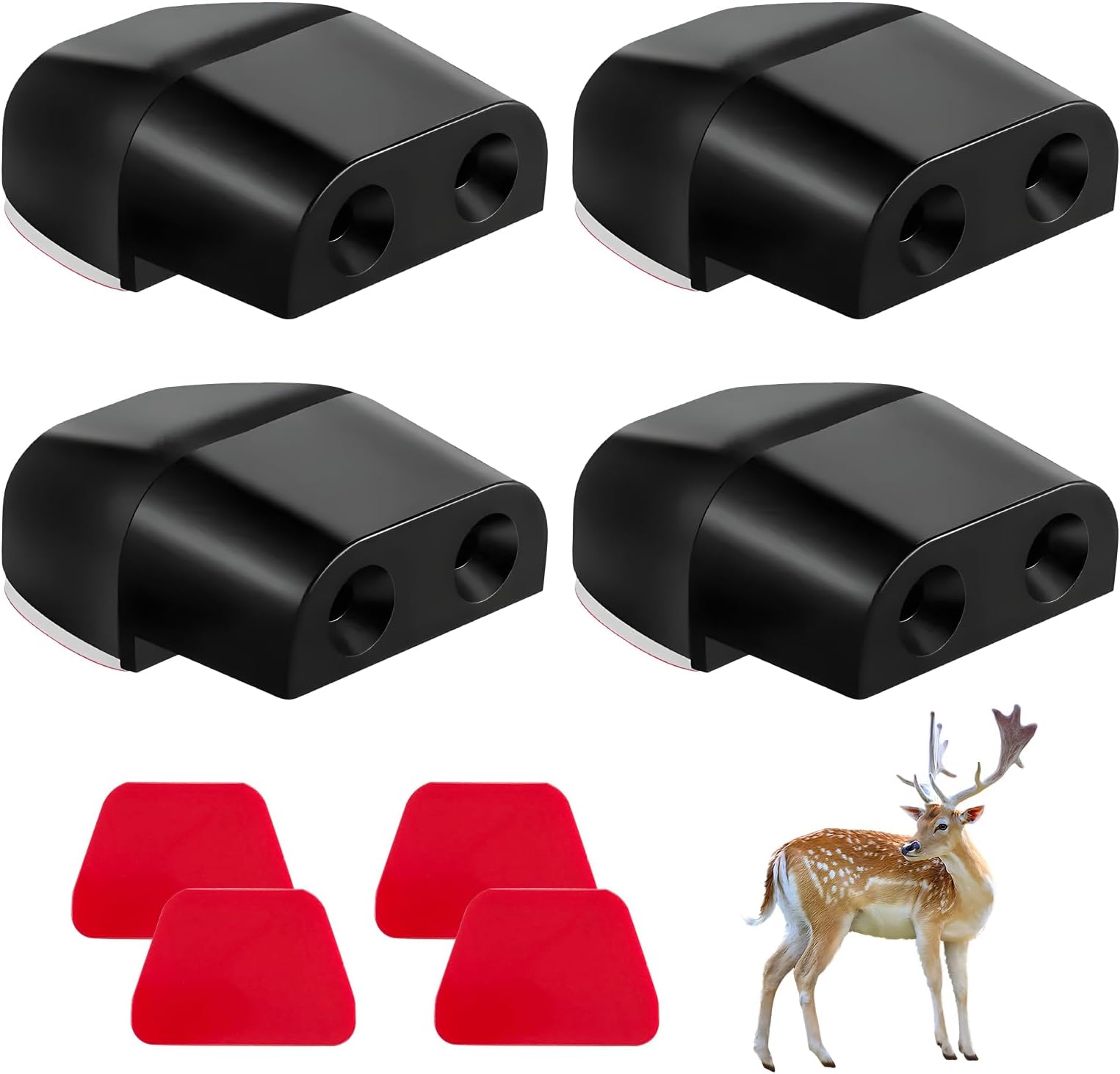 4PCS Deer Whistles for Car, Ultrasonic Vehicle Horn Save Deer Whistle with Adhesive Tapes, Waterproof Dual Construction Warning Devices Alert Animals for Car Truck Motorcycle (Black)