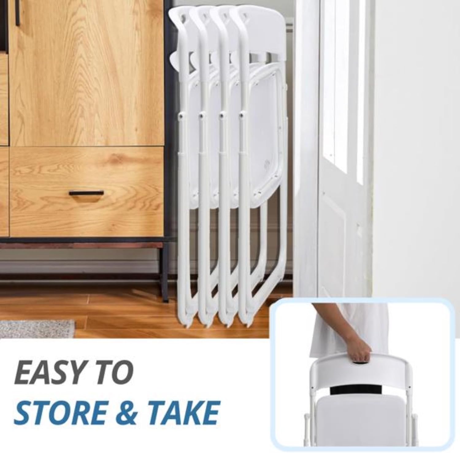 4-Pack Folding Chairs, White Seats, Easy to Carry, Metal Frame, 280 Lbs, Versatile and Stylish Design, Non-Slip Mat, White