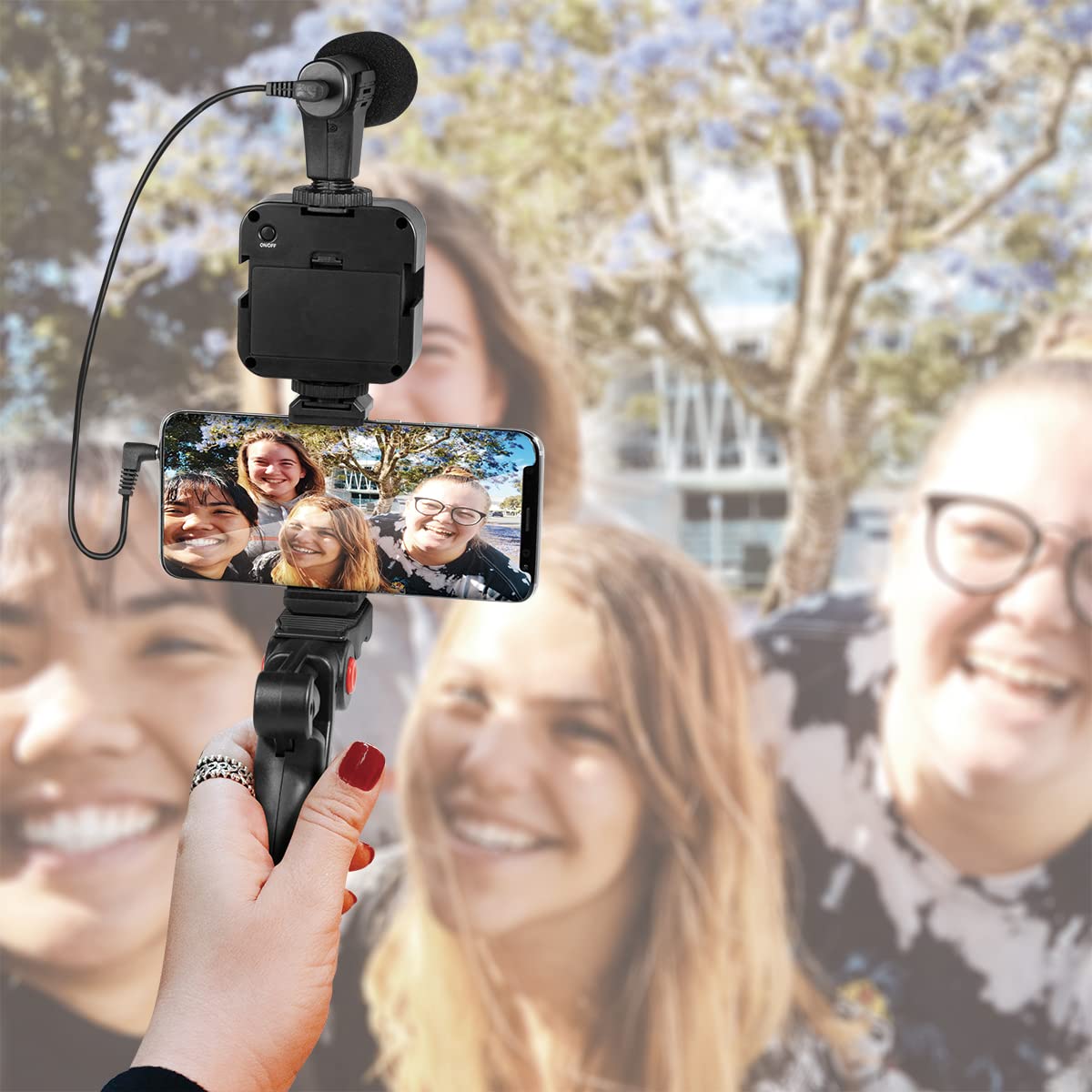 LogiLink Vlogger - Kit con luce LED (36 LED), microfono e treppiede, per smartphone da 4,7 a 7", colore: Nero