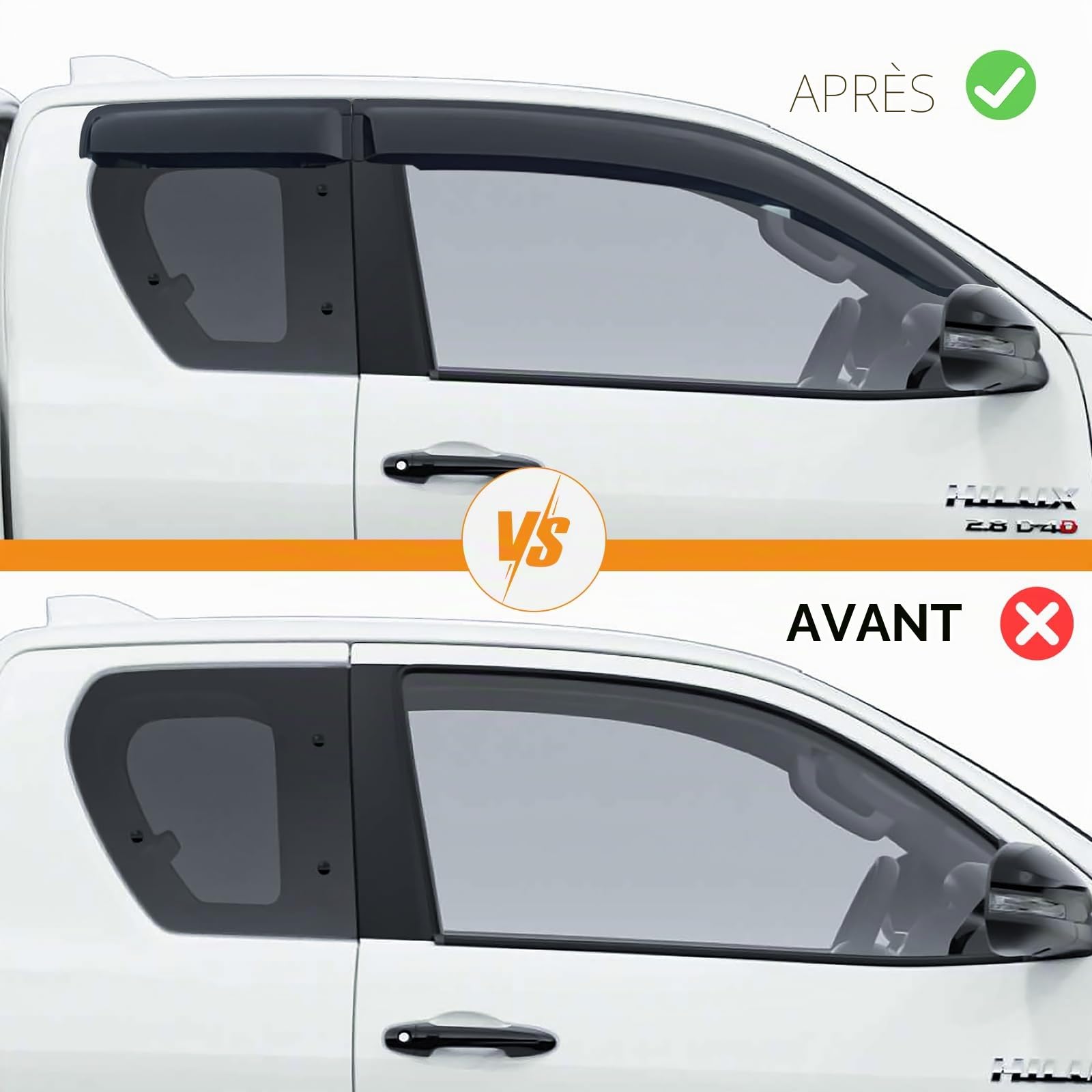 Déflecteurs de Vent Déflecteurs de Pluie pour Toyota Hilux 2016-2024 Hilux AN110 AN120 AN130 Extra Cabine 4 pièces Noir Fumé