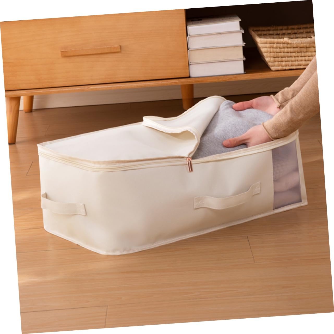 ABOOFAN Underbed Storage Bin Large Capacity Clothing Organizer with Window Comforter Storage Bag for Blankets Bedding and Handles