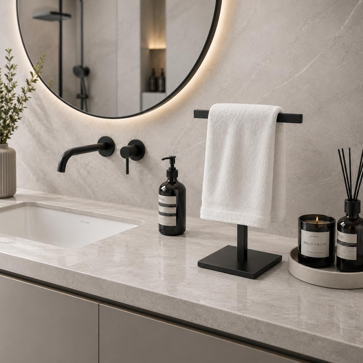 Bathroom Hand Towel Holder Stand，T-Shape Hand Towel Holder Stand SUS304 Stainless Steel for Bathroom，Kitchen or Vanity Countertop image 5