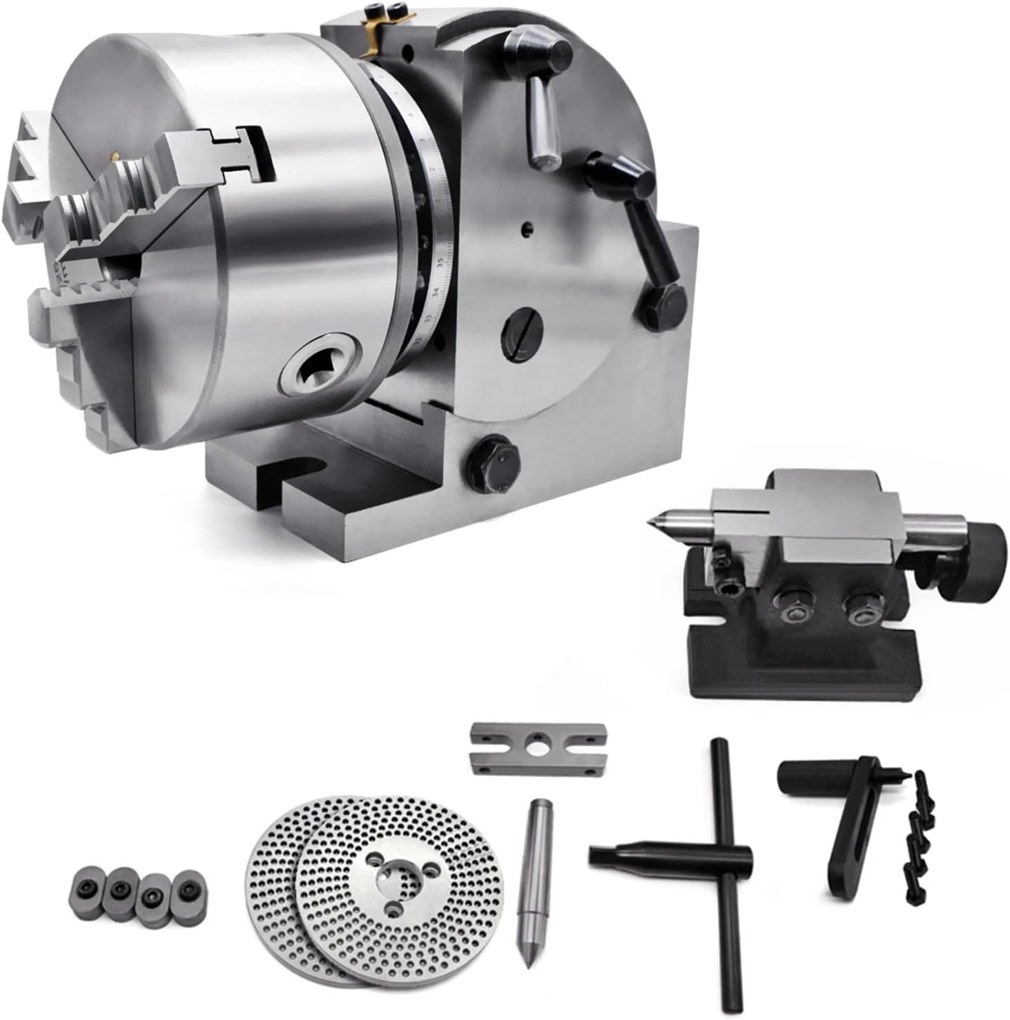 3-jaw Precision milling Machine indexing Head, for Horizontal or Vertical use, 4/5/6-inch Chuck for milling Grinding Drilling Machine(5in/125mm)