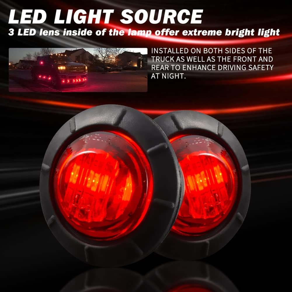 20PCs 12V/24V Round Side Marker Lights, 3/4" LED Front Rear Side Marker Indicators Light, Super Bright Indicator of Position Lamps For Truck Trailer Van Caravan Lorry Car Bus (Red)