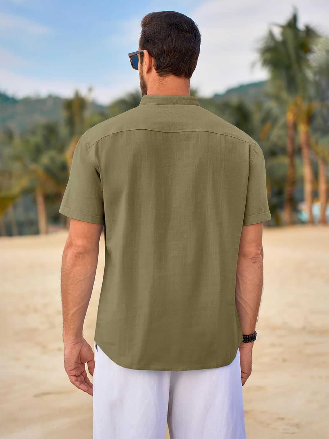 Beotyshow Men 100% Cotton Linen Henley Shirt Casual Short Sleeve Summer T Shirt Pocket Button Tee Top Beach Hippie Shirt - Image 2