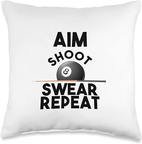 Funny Billiards 8 Ball Pool Coaches Gifts Aim Shoot Swear Repeat-Funny Billiards-8 Ball Pool - Almohada para piscina, 16 x 16 pulgadas, multicolor