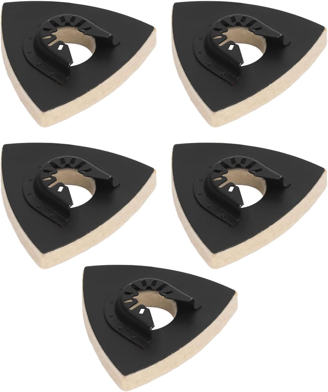 Wool Polishing Pad Triangular Felt Buffing Pad Alloy Steel Base 5PCS Set for Oscillating Tool Fine Polishing Stainless Steel Chrome Gold Silver Brass Glazed Stone Granite Ceramic