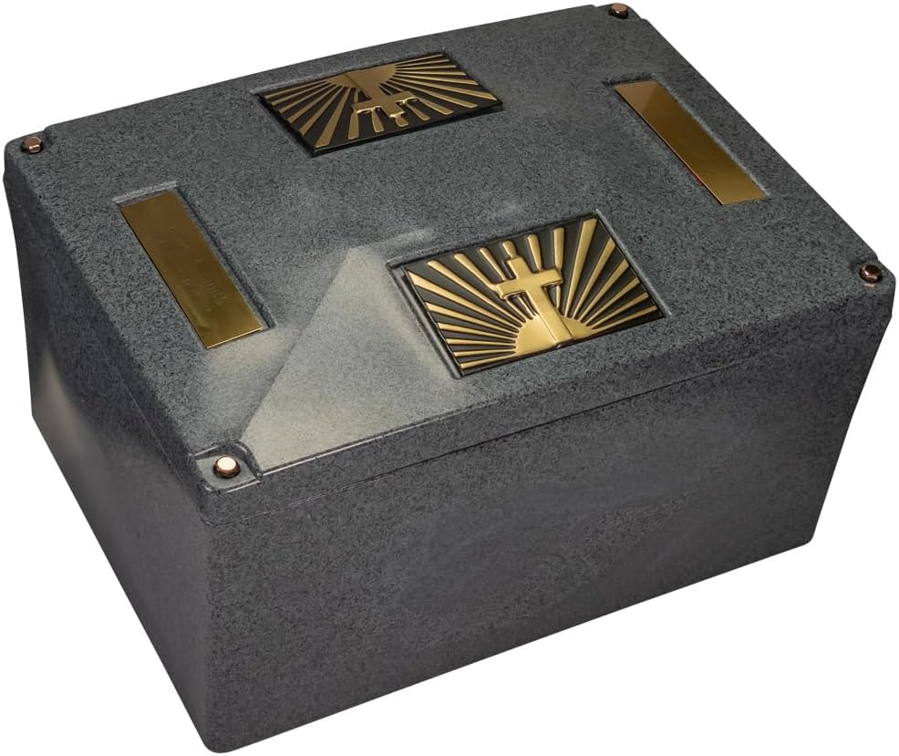 Champion XL Graystone Urn Vault - Cross & Ray, Extra Large Urn Vault for Ground Burial, Holds Variety of Cremation Urn Sizes for Human Ashes, Durable and Secure for Cemetery Burial