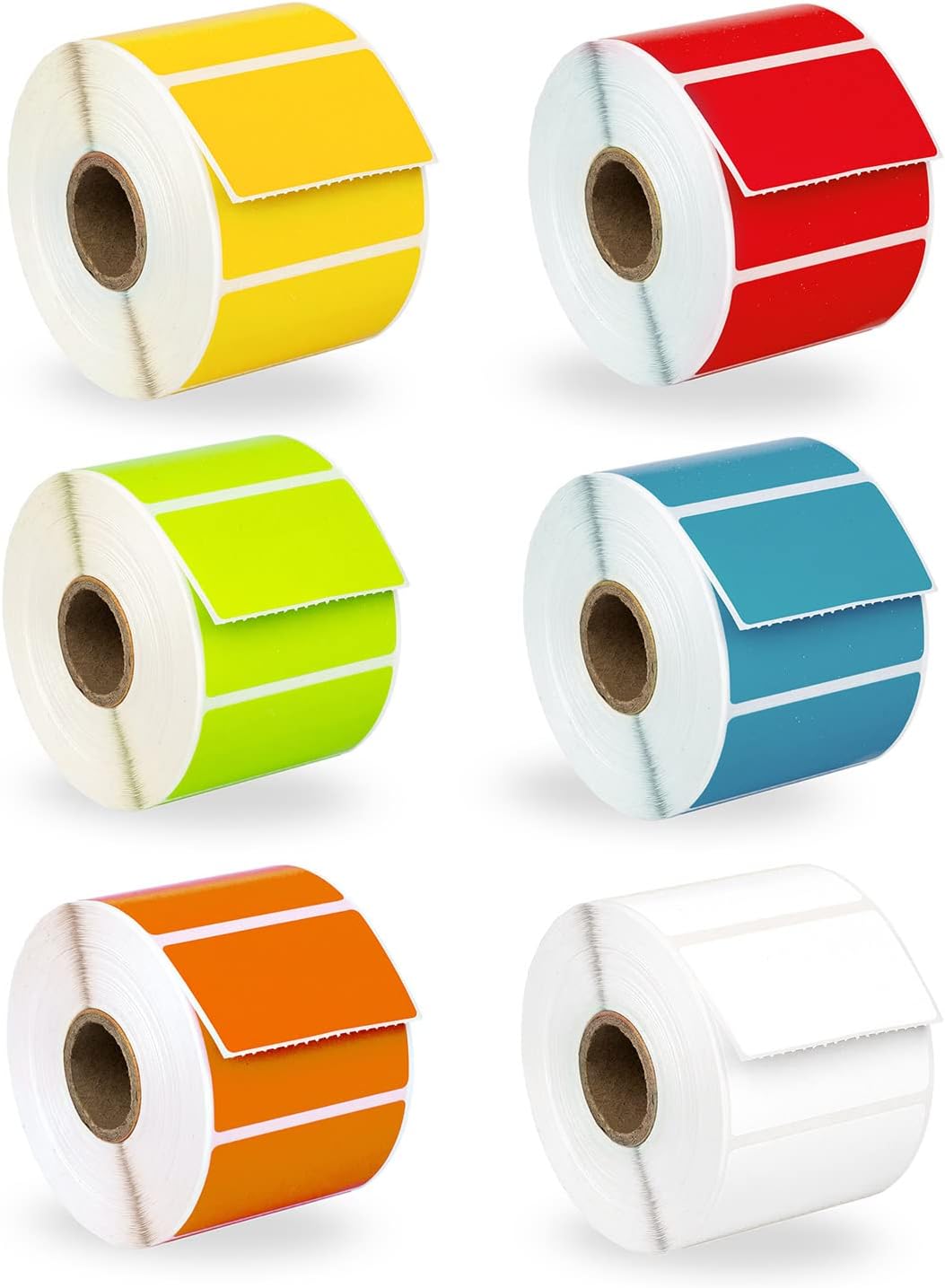 HOUSELABELS 2.25" x 1.25" Yellow, Red, Green, Blue, Orange, White Address Labels on 1" Core Compatible with Zebra and Rollo Printers, 6 Rolls / 1,000 Labels per Roll