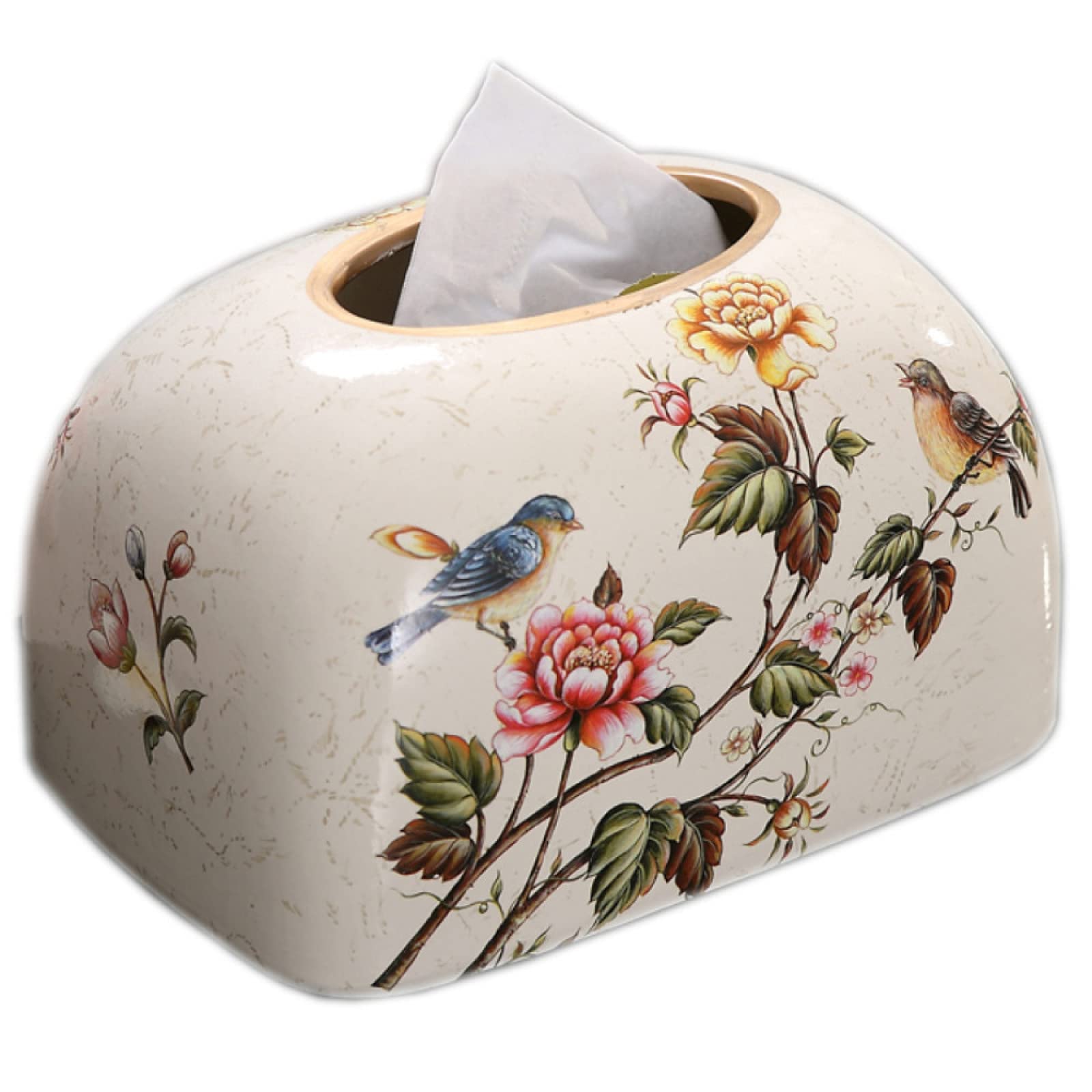 ZQJKL Tissue Box Holders Ceramic Tissue Box Cover Flower and Bird Tissue Paper Holder Box Cover Case Napkin Holder Facial Wipes Storage Case for Household Office,2
