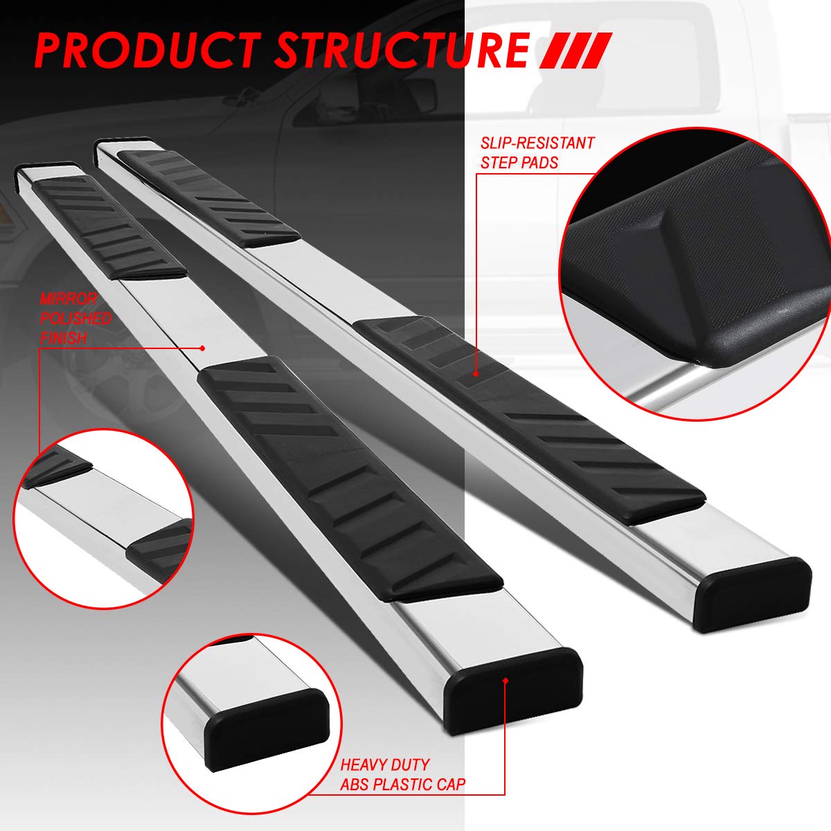 Auto Dynasty Flat Running Boards Compatible with 2009-2024 Dodge Ram 1500 Truck Extended/Quad Cab, Stainless Steel Side Step Rail Nerf Bars, 5