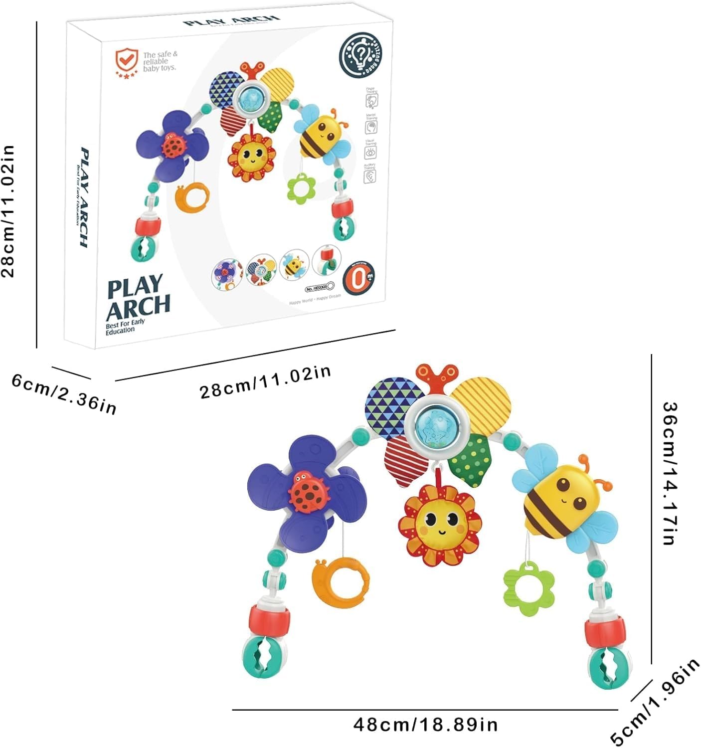 Arche D'activités Articulée pour Bébés et Tout-Petits,Jouets de Landau,Arche de Poussette,Arche d'Éveil pour Poussette avec Moulin à Vent,Hochet, Jouets Ajustables, pour transats