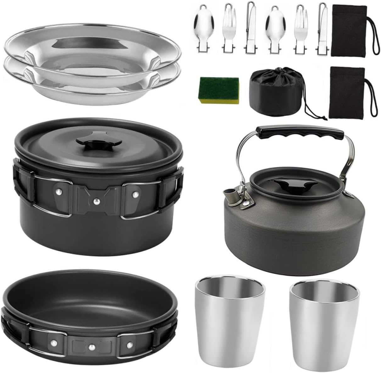 Generic 1 Set Camping Pot Cookware Camping Stoves Serving Utensils Travel Kettle Camping Cookware Travel Water Bottle Portable Kettle Portable Teapot for Camping Aluminum Alloy Black