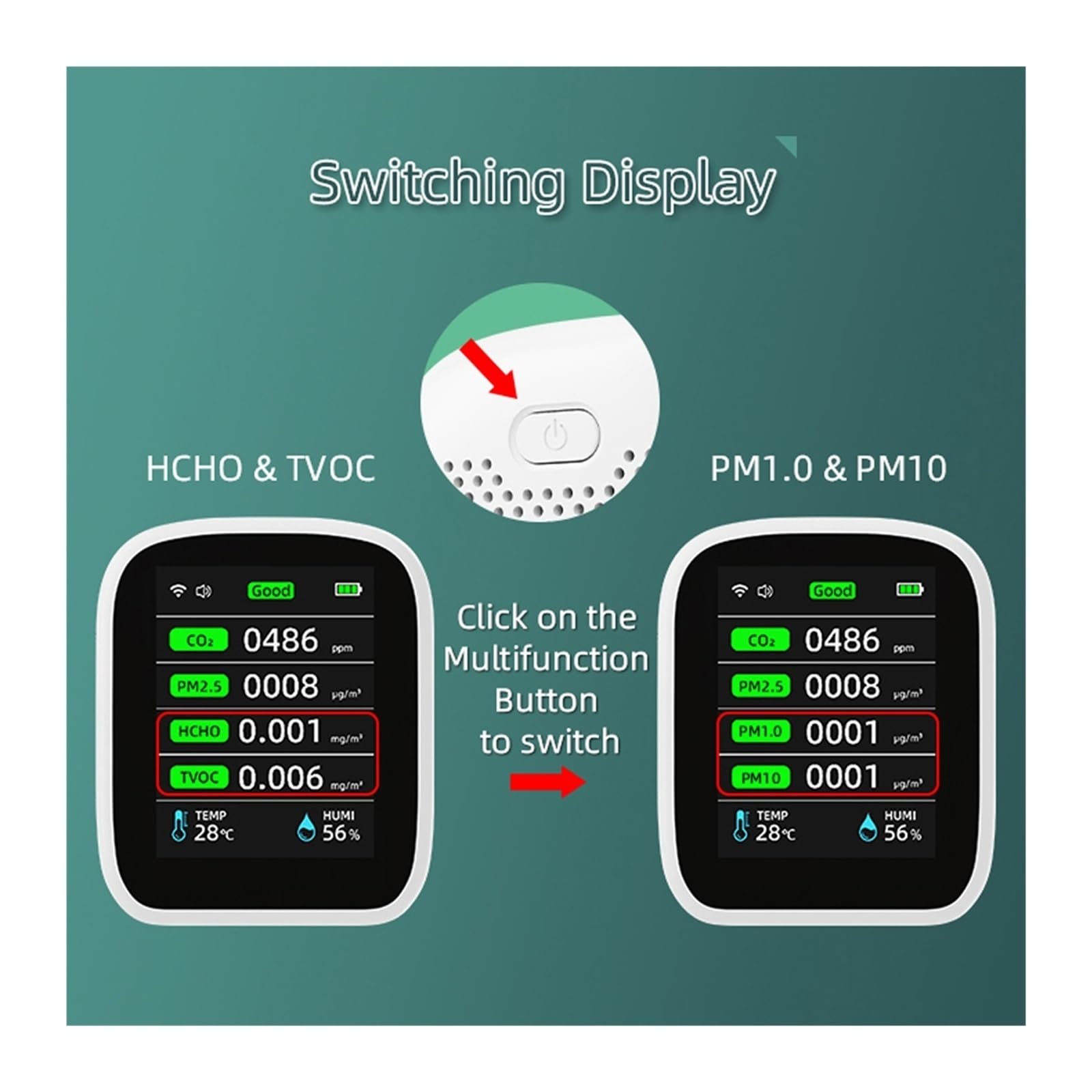 Monitor de calidad del aire, Medidor de calidad del aire 8 en 1, PM1.0, PM2.5, PM10, CO2, TVOC, HCHO, comprobador temperatura y humedad, pantalla LCD, detector dióxido carbono para el hogar