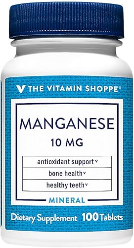 The Vitamin Shoppe Manganeso 10 MG, suplemento antioxidante que apoya huesos y dientes saludables (100 tabletas)