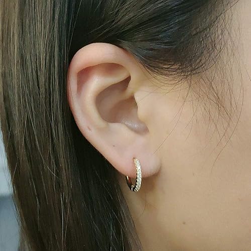 Miniatura 84 de Dainty Sterling Silver Hoop Dangle Earrings for Women, OUXi 18K Gold Plated Huggie Drop Earrings with Cubic Zirconia, Moon Star Small Hoop Earring