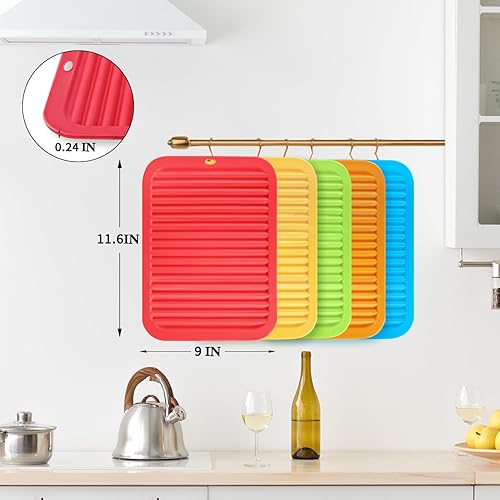 Miniatura 7 de Paquete de 5 salvamanteles de silicona para platos calientes, salvamanteles de silicona para ollas y sartenes calientes, almohadilla caliente de