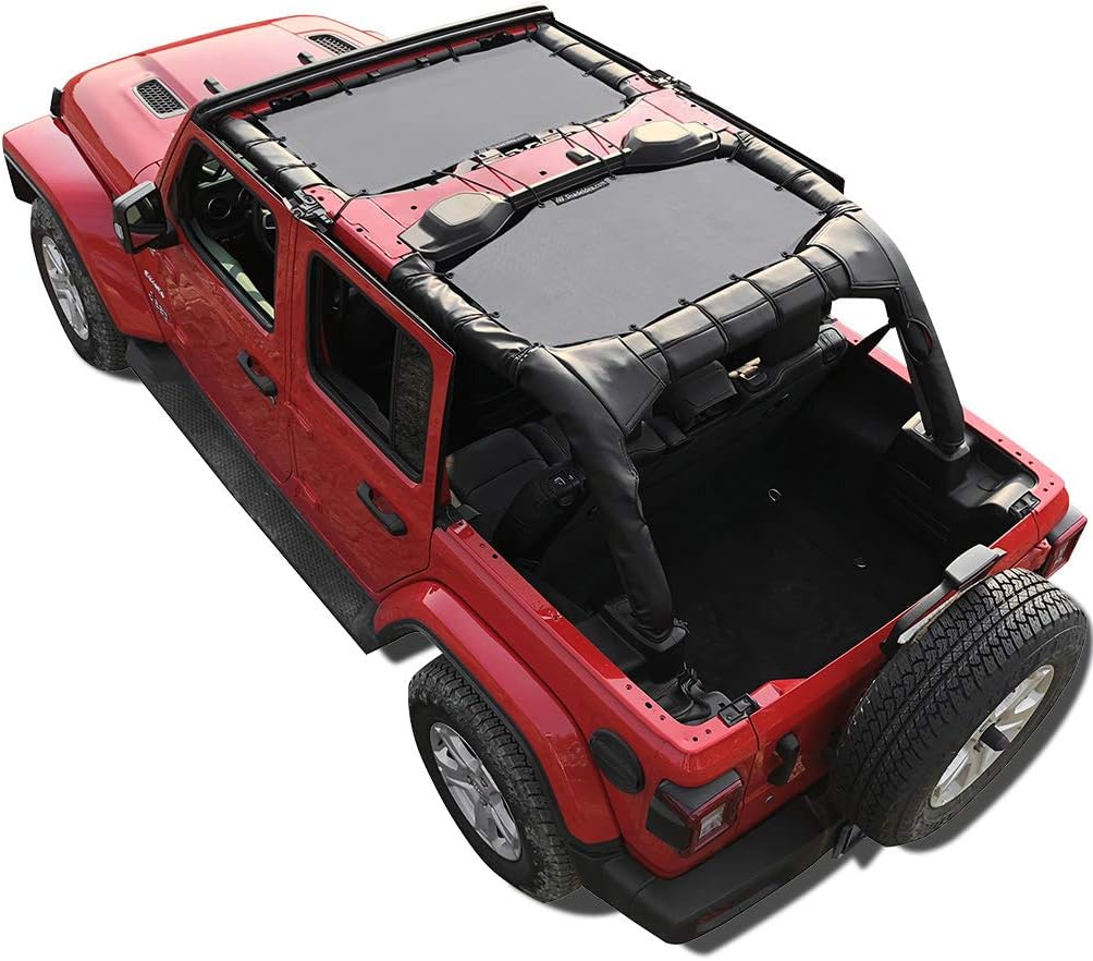 Shadeidea Sun Shade for Jeep Wrangler JL Unlimited (2018-Current) 4 Door Front and Rear 2 piece-Gray Mesh Screen Sunshade JLU Top Cover UV Blocker with Grab Bag-One time Install 10 years Warrant