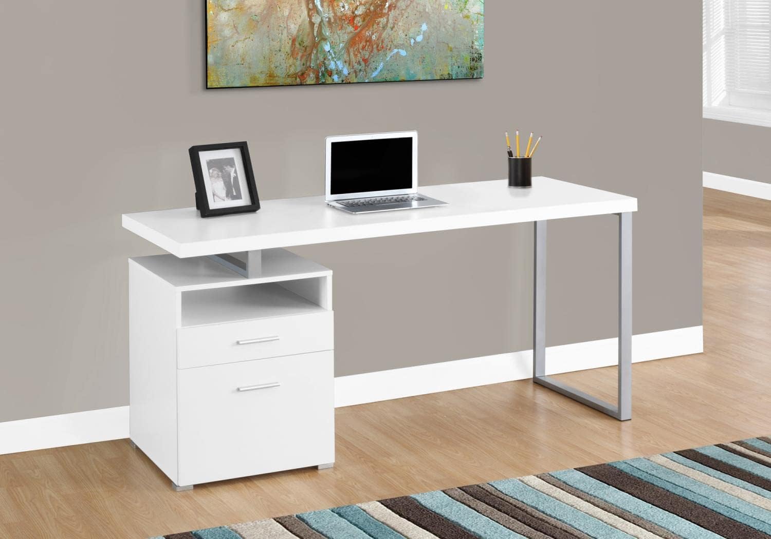 Monarch Specialties Computer Writing Desk for Home & Office Laptop Table with Drawers Open Shelf and File Cabinet-Left or Right Set Up, 60" L, White : Home & Kitchen