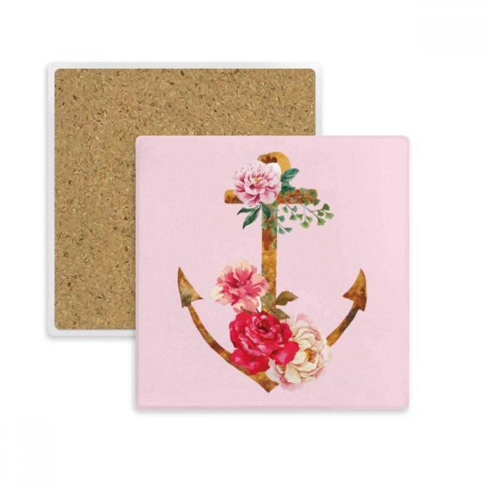 Dessous de verre ancre et fleur rose en pierre lot de 2 une idée cadeau déco originale