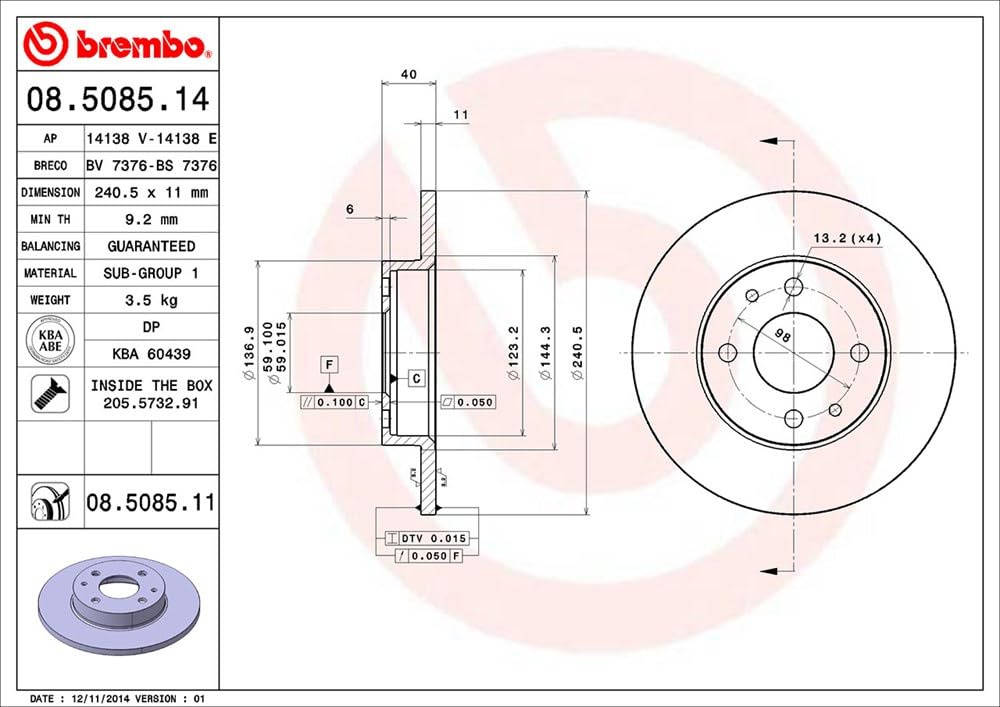 Brembo 08.5085.11 - Disco Freno con Verniciatura UV (Set di 2) - Anteriore e Posteriore