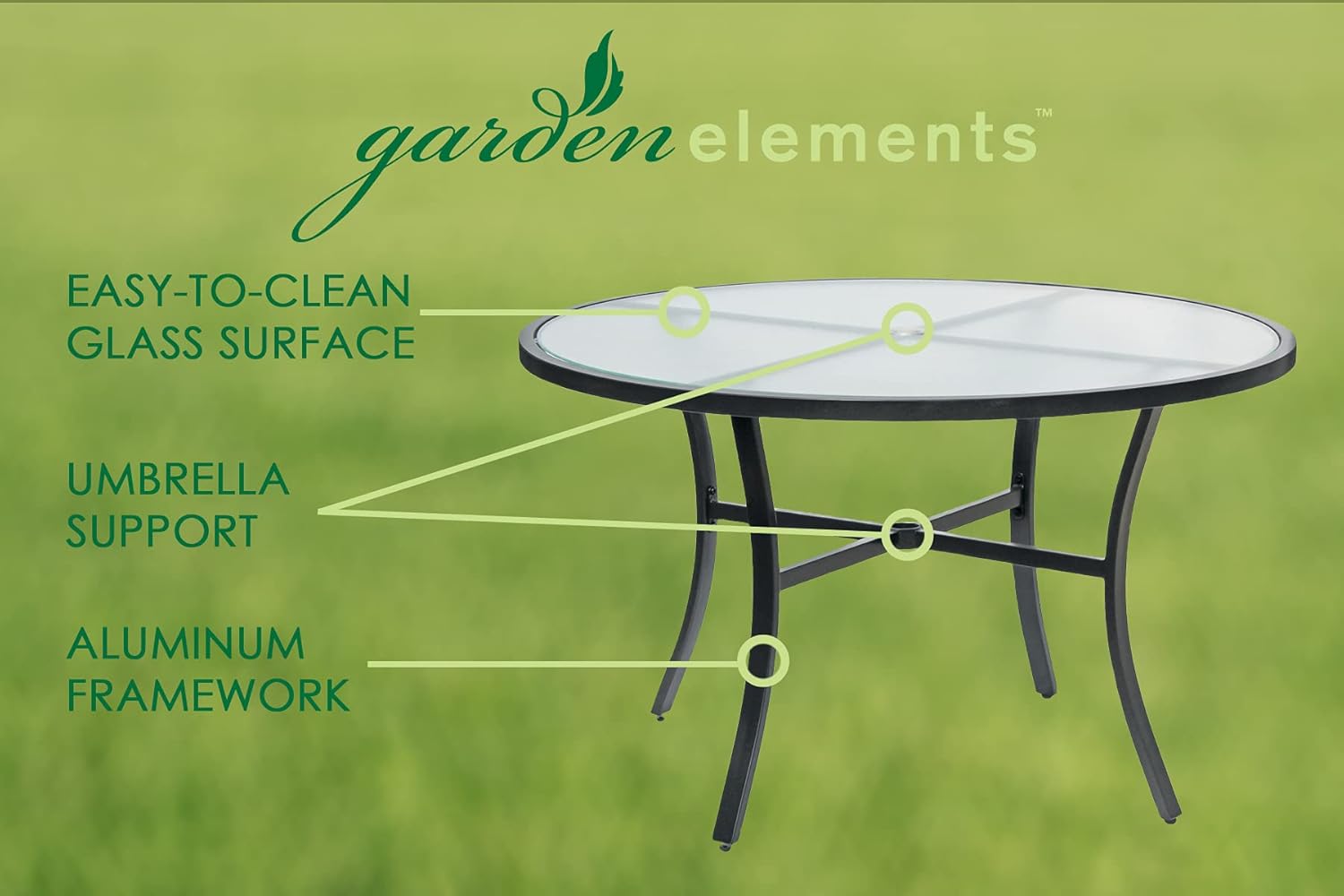 Garden Elements Bellevue Aluminum Rim 40" Round Glass Top Dining Table, Dark Taupe : Patio, Lawn & Garden