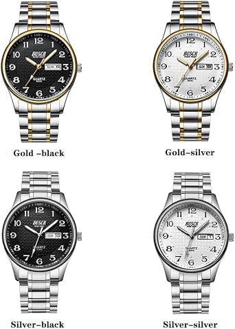 BOSCK Men's Watch, 40 mm Analogue Waterproof Business Stainless Steel Wrist Watches with Date and Day Easy to Read Anti-Scratch Fashion Watch for Men