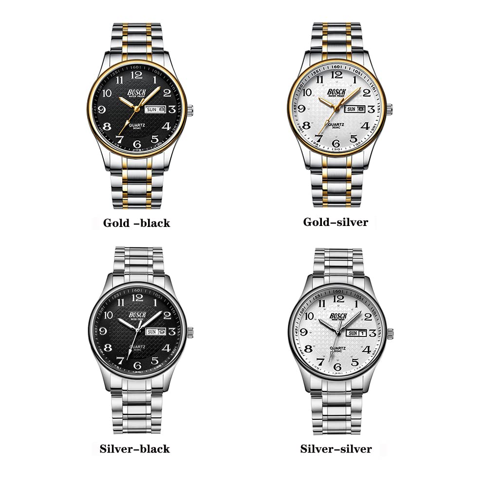 Image secondaire de BOSCK Montre Homme, 40 MM Analogique Etanche Affaires Inoxydable Montres Hommes Bracelet Acier, avec Date et Jour Lecture Facile