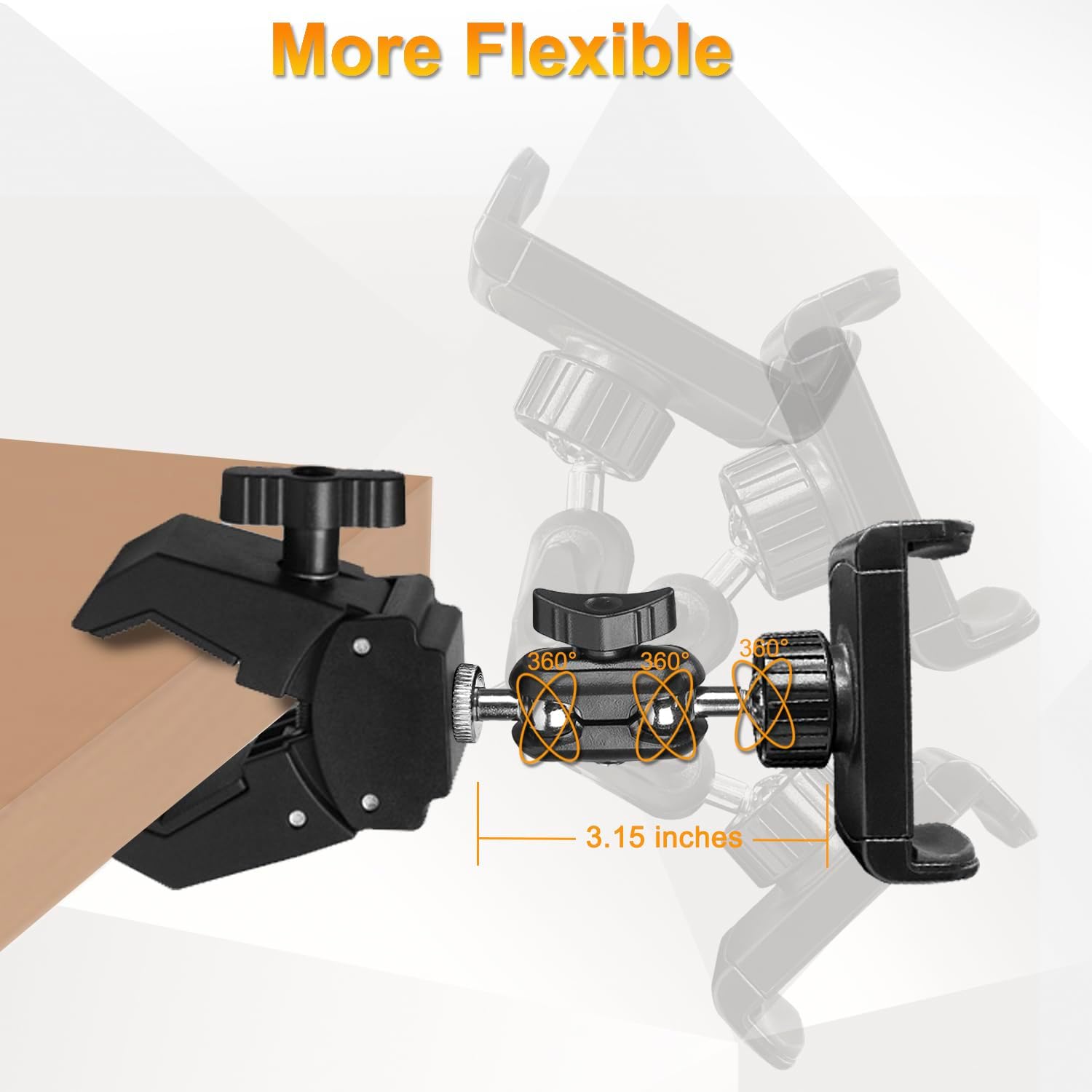 Phone Holder for Mic Stand, Treadmill, Spin Bike, Stroller, Adjustable Clamp on Phone Holder for Microphone Stand, Desk Pipe Pole Clamp Phone Mount Stands for iPhone Samsung All Smartphones (Standard) thumbnail