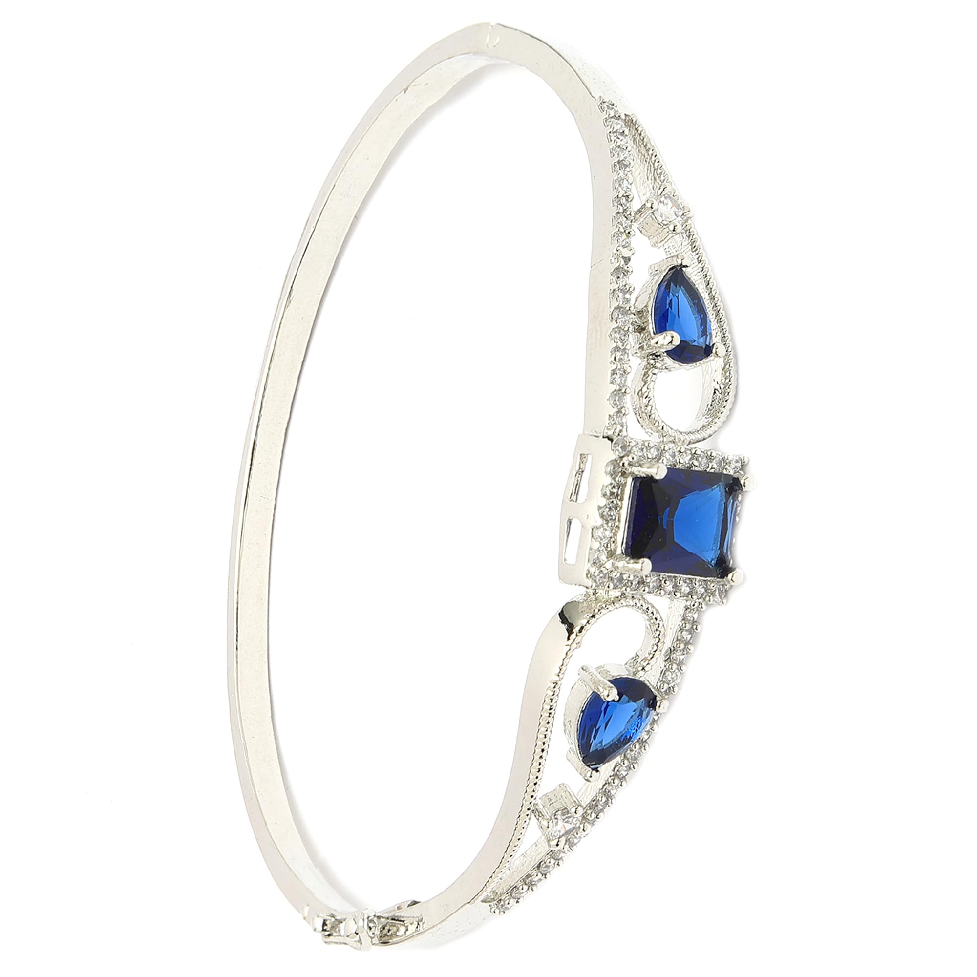 ZENEME Rhodium Plated Brass American Diamond Studded Contemporary Silver Plated Crystal Stone & Leaf Kada Bracelets For Women & Gift For Girls (Garnet Glow Blue Bracelet) (B0D8JBQ1WY) Amazon Price History, Amazon Price Tracker
