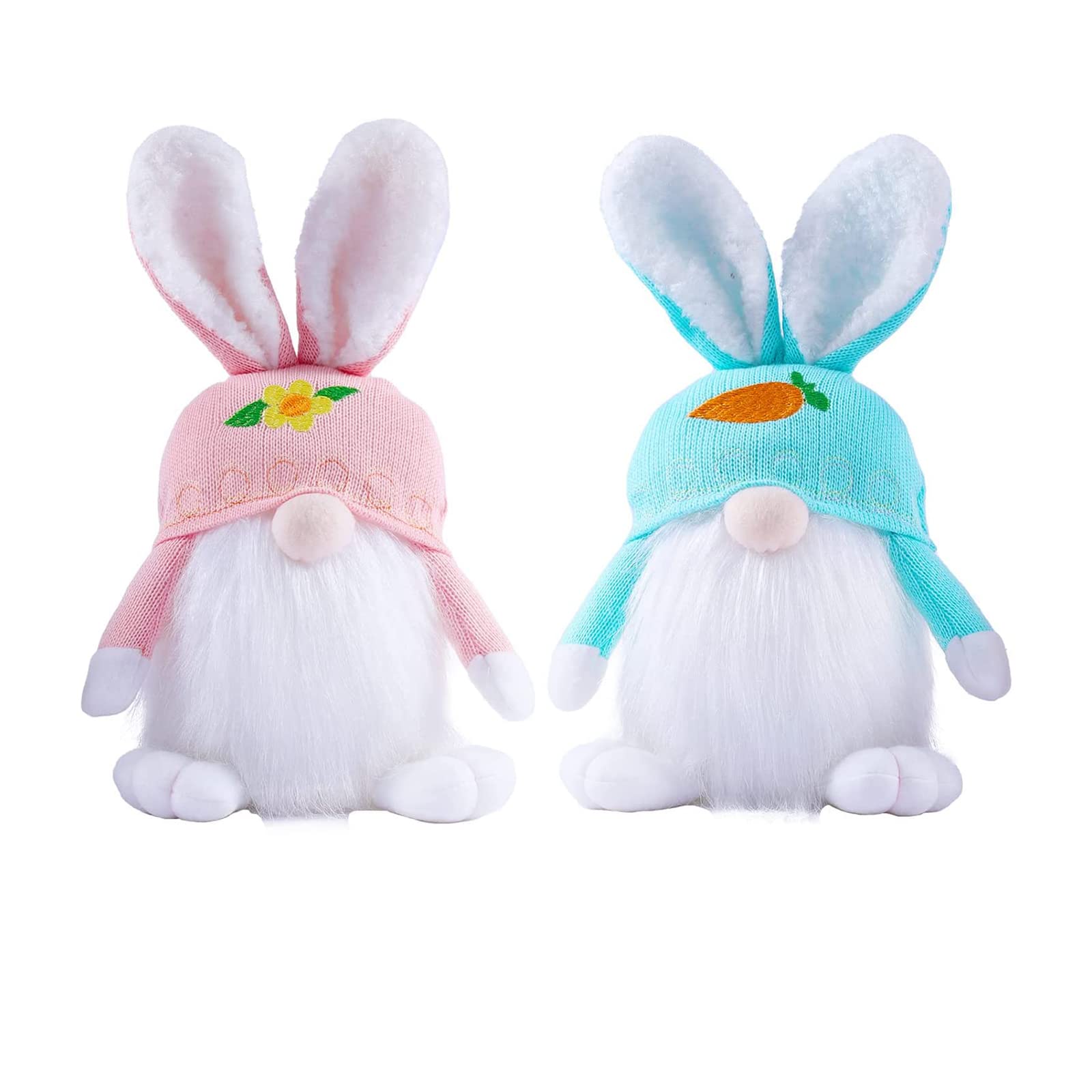 Muiltvoe 2Pack Easter Bunny Gnomes,Plush Easter Rabbit Gnome Ornament with Lights Spring Gnomes Plush Handmade Rabbit Toys, Easter Table Ornaments