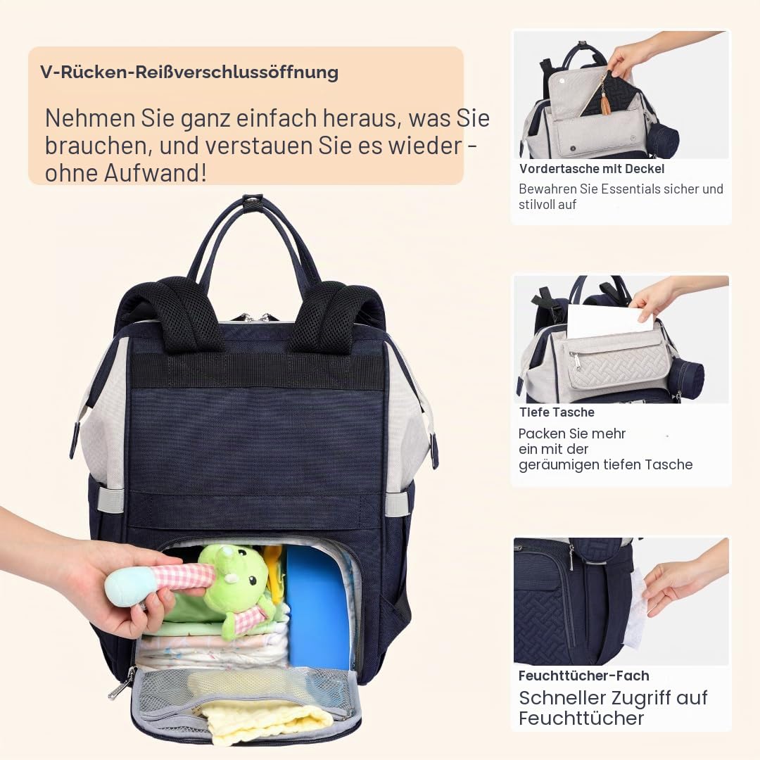 BabbleRoo Wickeltasche Rucksack Multifunktionale Große Wickelrucksack Babytasche mit Wickelauflage & Kinderwagengurten & Schnullertasche