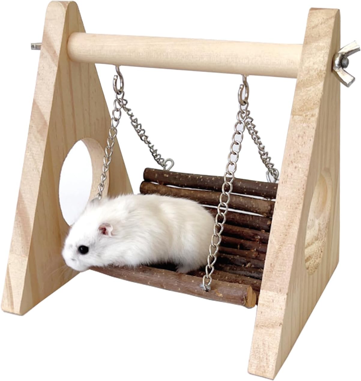 Hamster Swing Hammock, Wooden Hanging Toy for Gerbil Rat Mouse Dwarf, Small Animal Hideout for Syrian Hamster Chew Toys, Rat Cage Accessories